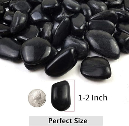 YISZM 10lbs Black Pebbles for Plants, 1-2 Inch High Polished Natural River Rocks for Landscaping, Decorative Stones Vase Filler Fish Tank Aquariums Garden Outdoor and Indoor DIY
