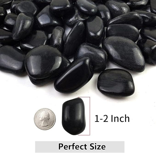 YISZM 20lbs Black Pebbles for Plants, 1-2 Inch High Polished Natural River Rocks for Landscaping, Decorative Stones Vase Filler Fish Tank Aquariums Garden Outdoor and Indoor DIY