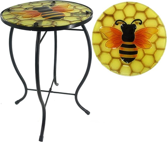 Outdoor Side Table Wasp Round Small Patio Accent Table Indoor End Table for Yard, Garden, Living Room, Bistro Balcony or Lawn