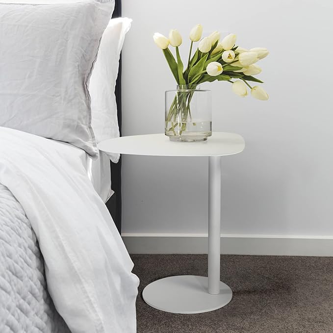 C Table End Table,Tray Metal Sofa Side Table, Accent Coffee Table, Waterproof and Anti-Rust Outdoor&Indoor Snack Table, White (Model A)