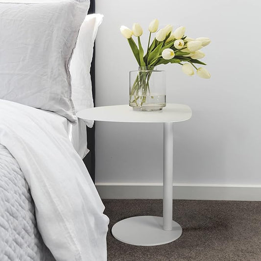 C Table End Table,Tray Metal Sofa Side Table, Accent Coffee Table, Waterproof and Anti-Rust Outdoor&Indoor Snack Table, White (Model A)