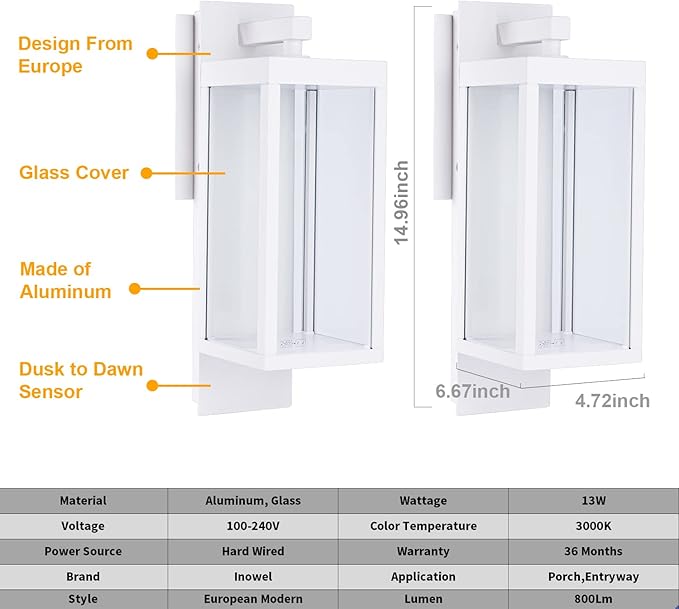 Outdoor Wall Lantern, Dusk to Dawn-Black Modern Light, Waterproof Exterior Lighting Fixture, Porch Lights, Anti Rust Outdoor Lamps for Patio House, Doorway, Garage(3000K,14IN)