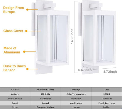 Outdoor Wall Lantern, Dusk to Dawn-Black Modern Light, Waterproof Exterior Lighting Fixture, Porch Lights, Anti Rust Outdoor Lamps for Patio House, Doorway, Garage(3000K,14IN)