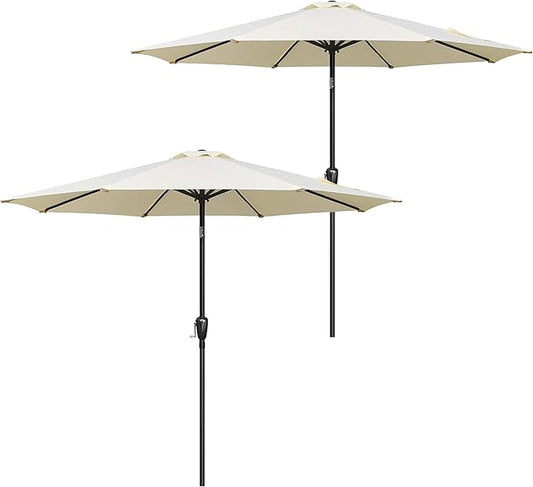 Simple Deluxe 2 Pack 9FT Outdoor Patio Umbrella Table Market Umbrella with Push Button Tilt and Crank, 8 Sturdy Ribs, UV Protection Waterproof for Garden, Lawn, Deck, Backyard, Pool, Creamy White
