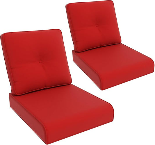 Outdoor Chair Cushions Set for Patio Furniture, 22x25/22x24 Inch, Waterproof & Fade Resistant Patio Chair Cushions, Thick Patio Furniture Cushion for Chair, Sofa, and Couch (Red, 2 Set)