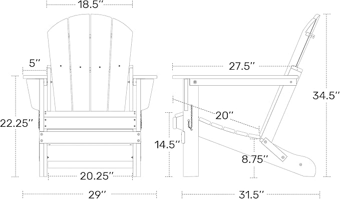 Westin Outdoors Laguna WO Home Furniture Adirondack Chair 4 PC Set Classic Outdoor Patio Folding Chair for Bon Fire Pit Lawn Backyard Beach Plastic Weather-Resistant (Black)