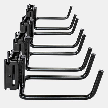 4-Pack E-Track Double Fitting J-Hooks, 4" Wide & 5.5" Deep Stable E Track Double J Hooks with Dual Fittings, Heavy Duty Shovel Hanger for Trailers, Trucks, Garden Tools Organizers Storage