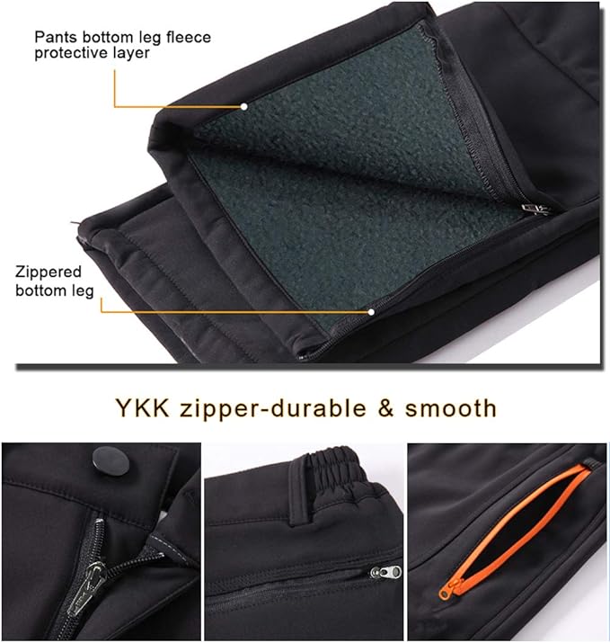 Gash Hao Mens Snow Ski Waterproof Softshell Snowboard Pants Outdoor Hiking Fleece Lined Zipper Bottom Leg