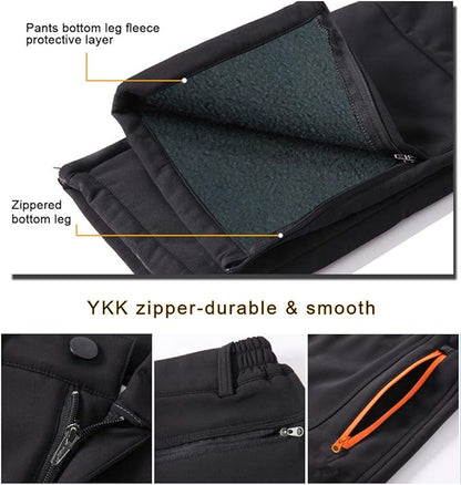 Gash Hao Mens Snow Ski Waterproof Softshell Snowboard Pants Outdoor Hiking Fleece Lined Zipper Bottom Leg