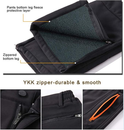 Gash Hao Mens Snow Ski Waterproof Softshell Snowboard Pants Outdoor Hiking Fleece Lined Zipper Bottom Leg