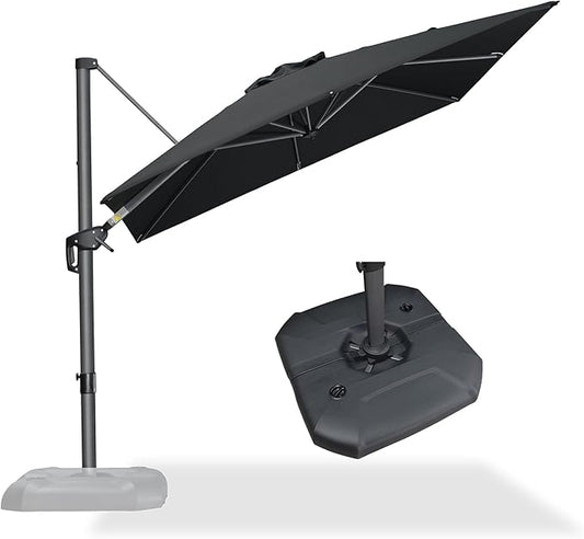 PURPLE LEAF 8 Feet Square Cantilever Umbrella Patio Umbrella with Base Outdoor Umbrella Aluminum Offset with 360-degree Rotation for Garden Deck Pool Patio Black