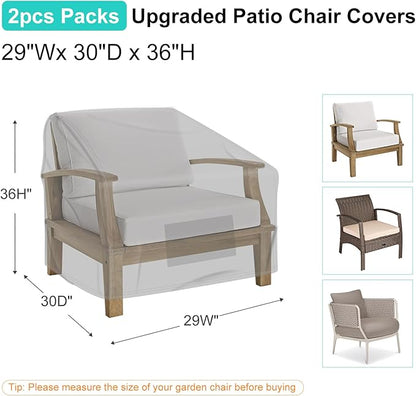 Patio Chair Covers for Outdoor Furniture Waterproof 2 Pack, Lawn Chair Covers 600D Heavy Duty Oxford Cloth, Large Covers for Lounge Lawn Deep Seat 29" W x 30" D x 36" H-Gray
