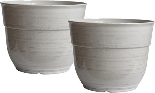 Garden Elements Indoor/Outdoor Glazed Brushed Happy Plastic Planter, Large, Cream, 15" (Pack of 2)