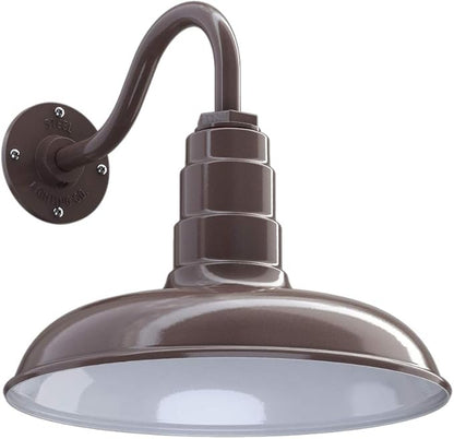 Steel Lighting Co. Topanga Barn Light | Outdoor Wall Mounted | Farmhouse Garage Light Made in America | 14 inch Dome | 11 inch Gooseneck | Dark Bronze Exterior/White Interior