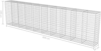 Galvanized Steel Gabion Wall with Covers, Gabion Mesh Wire Wall Panel Galvanized Steel Garden Stone Wire Basket Fencing Patio Decorative Fence, 236"x19.7"x59",-182