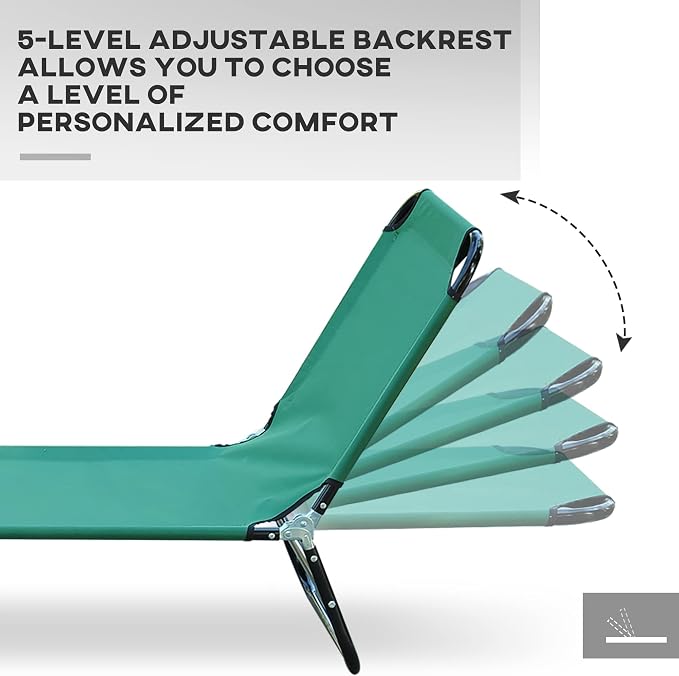 Outsunny Folding Chaise Lounge Pool Chairs, Outdoor Sun Tanning Chairs with 5-Level Reclining Back, Steel Frame for Beach, Yard, Patio, Green