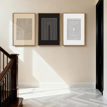 Anyzal Extra Large Abstract Black Framed Wall Art 24x36 Inch Boho Modern Canvas Wall Decor Brown White Minimalist Art prints for Living Room Bedroom Office Set of 3