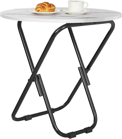 VECELO Patio Outdoor Side Table,17.7 inch Small Folding Table Round Waterproof Wood Table, Foldable Anti-Rust Metal Legs Snack Desk for Garden Balcony,Yard,Living Room