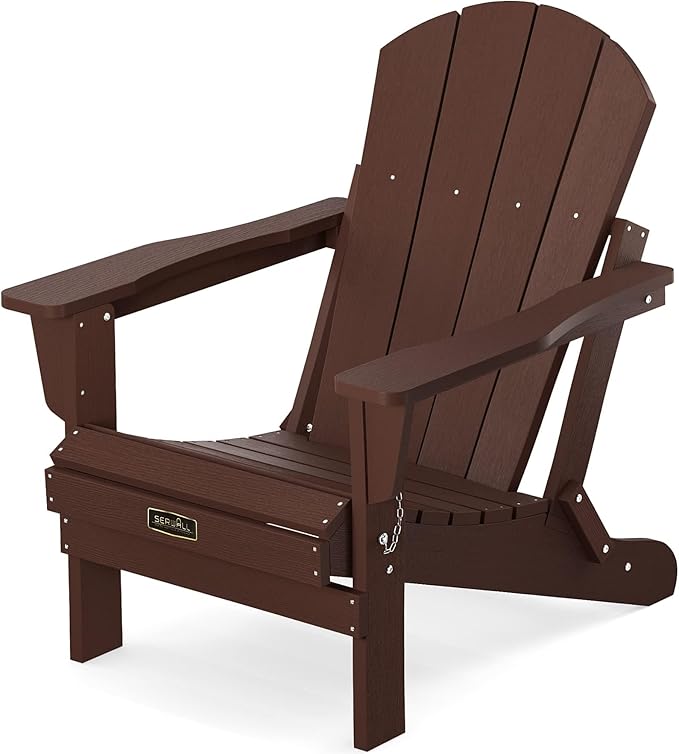 SERWALL Folding Adirondack Chair for Outdoor, All-Weather Patio Chairs with Wood Texture, Fire Pit Chairs for Deck Porch Garden (Folding Coffee)