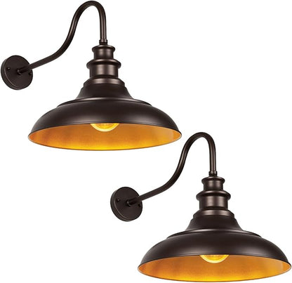 Exterior Farmhouse Gooseneck Barn Light, 16 Inch Vintage Outside Garage Light Fixtures, 2PCS Anti-Rust Waterproof Outdoor Light for Patio Frontdoor Entryway Doorway