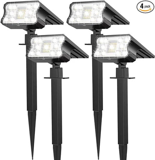 HGGH Solar Lights Outdoor Waterproof IP67, 60 LED 3 Lighting Modes Solar Spot Lights Outdoor for Yard Garden Pathway Landscape, Auto On/Off, Function 2 in 1(Cool White, 4 Pack)