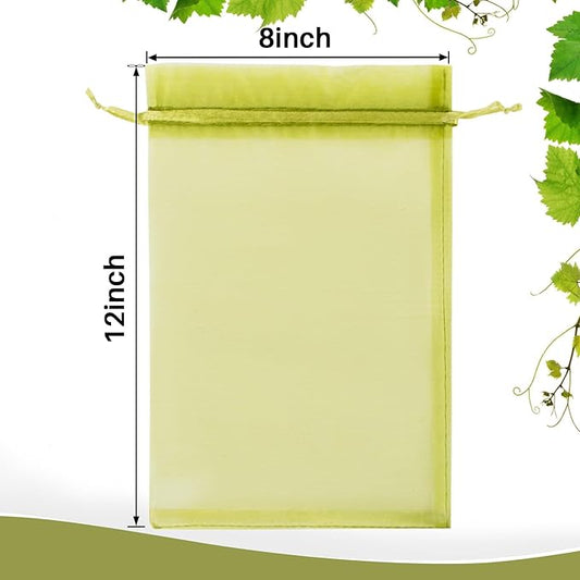 Sukh 50PCS Fruit Protection Bags - 8"x12" Fruit Cover for Fruit Tree Netting Fruit Nets to Protect Tomato Grape Mesh Fruit Organza Bags Green Net Produce Bag for Fruits & Vegetables Reusable