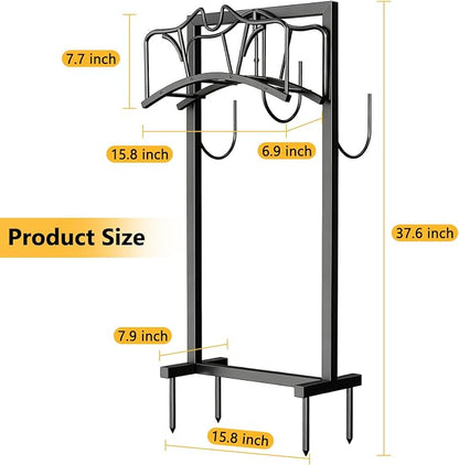Garden Hose Holder Holds 2 x 150FT Hoses, Freestanding Hose Holder with 4 Spikes, Rustproof Water Hose Holder Storage for Outside Yard Lawn Farm