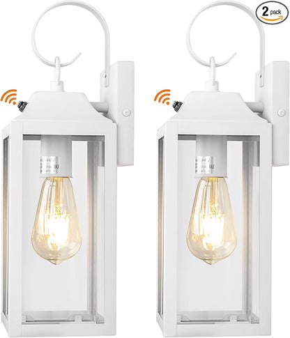 Dusk to Dawn Wall Lights 2 Pack, White Outdoor Light Fixtures, 15 Inch Exterior Wall Sconces Waterproof, Large Outside Lights for House, Modern Wall Lanterns Clear Glass