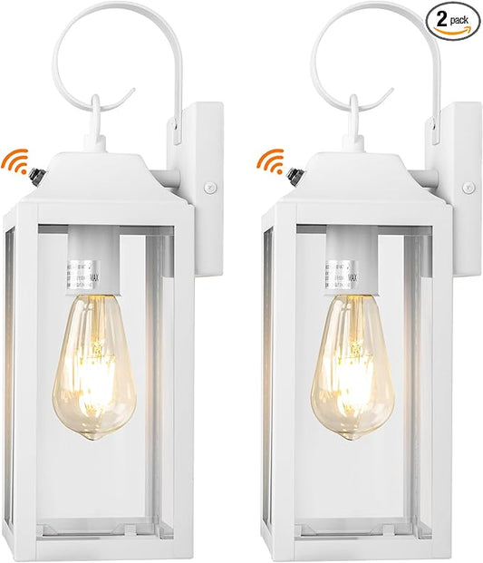 Dusk to Dawn Wall Lights 2 Pack, White Outdoor Light Fixtures, 15 Inch Exterior Wall Sconces Waterproof, Large Outside Lights for House, Modern Wall Lanterns Clear Glass