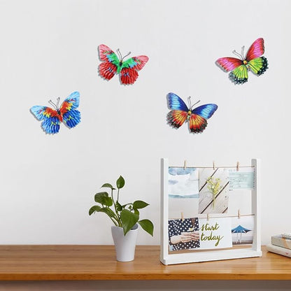 dreamskip 4 Pack Metal Butterfly Wall Decor Art, Metal Colorful Butterflies Outdoor Wall Art, Hand Craft Outdoor Wall Decor For Garden, Fence, Patio, Yard, Living Room, Bedroom