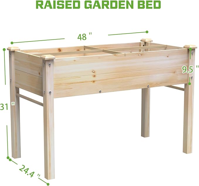 48x24x31IN Elevated Wooden Raised Garden Bed with Legs, Reinforced Large Planter Box for Vegetable Flower Herb Outdoor, Standing Growing Bed forGardening/Backyard/Patio/Balcony, Liner Included