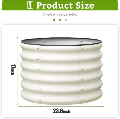 SnugNiture Raised Garden Bed, 2×2×1.5ft Round Galvanized Outdoor Planter Box, 17" Tall Deep Metal Garden Bed Kit for Planting Vegetables, Fruits, Flowers, White