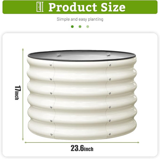 SnugNiture Raised Garden Bed, 2×2×1.5ft Round Galvanized Outdoor Planter Box, 17" Tall Deep Metal Garden Bed Kit for Planting Vegetables, Fruits, Flowers, White