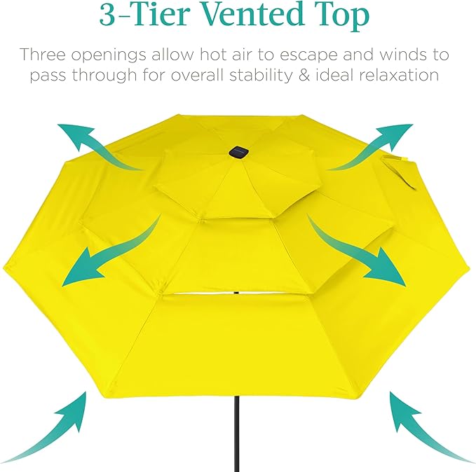 Best Choice Products 10ft 3-Tier Solar Patio Umbrella, Outdoor Market Sun Shade for Backyard, Deck, Poolside w/ 24 LED Lights, Tilt Adjustment, Easy Crank, 8 Ribs - Yellow