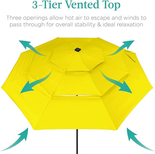 Best Choice Products 10ft 3-Tier Solar Patio Umbrella, Outdoor Market Sun Shade for Backyard, Deck, Poolside w/ 24 LED Lights, Tilt Adjustment, Easy Crank, 8 Ribs - Yellow