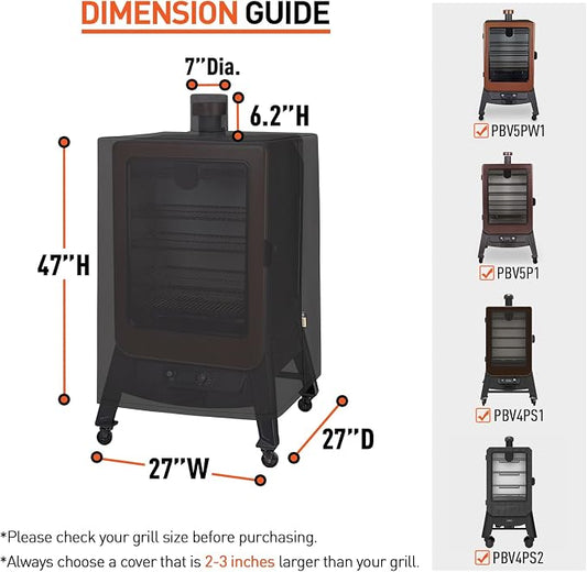 Arcedo Vertical Smoker Cover Compatible with Pit Boss Copperhead 4, 5, 7 Series, PBV4PS2, PBV4NX, Pro 4-Series, Heavy Duty Waterproof Outdoor Wood Pellet Grill Cover for PB 73550, Black