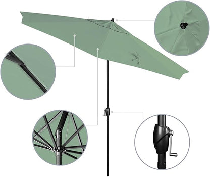 California Umbrella 9' Rd Aluminum Patio Umbrella, Crank Lift, Auto Tilt, Black Finish, 4yr Fade Warranty, Spa