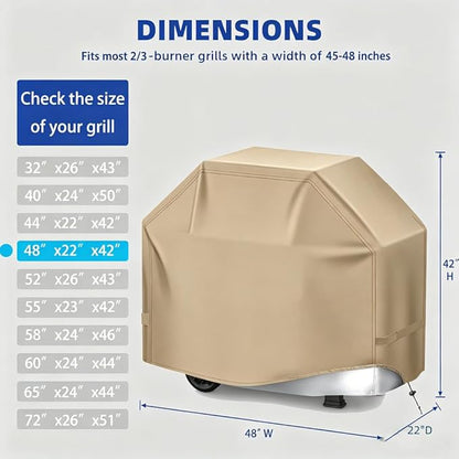 BBQ Gas Grill Cover for Outdoor, Anti-UV, Rip-Proof, 600D Oxford Fade Resistant Material, Barbecue Cover with Hook and Loop Straps & Adjustable Hem Drawstring (Beige, 48”x22”x42”)