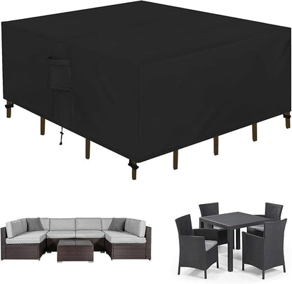 Easy-Going Square Patio Furniture Cover Waterproof Outdoor Dining Table and Chair Cover Anti-UV Outside Sectional Sofa Set Covers (64"L x 64"W x 28"H, Black)