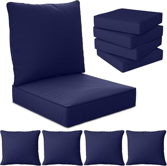 24" x 24" x 6" Outdoor Deep Seat Cushions Set - 4 Set Waterproof & Fade Resistant Patio Furniture Replacement Cushions, Non-Slip Outdoor Cushions Fit Loveseats, Couches, Chairs, and Sofas.