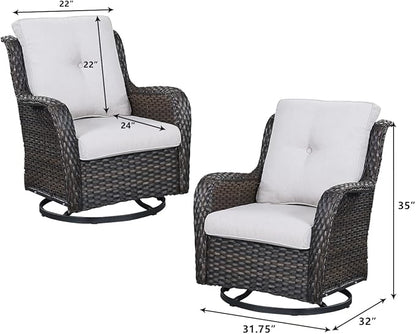 HUMMUH 6 Pieces Outdoor Patio Furniture Set Wicker Swivel Patio Chairs with Ottomans 2 Seater Outdoor Sectional Sofa/Patio Loveseat with Coffee Table