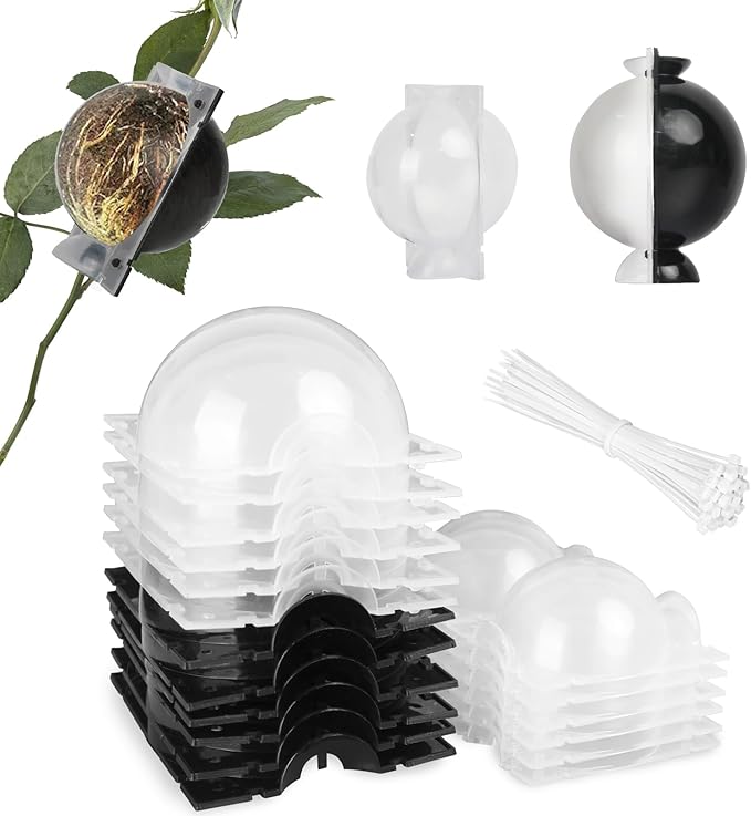 Tree Root Growing Box, Air Layering Pods Propagation Kit, Reusable Half Transparent Plants Asexual Reproduction Grafting Ball with Zip Ties for Fast Propagation Plants (6pcs Small + 6pcs Meidum)