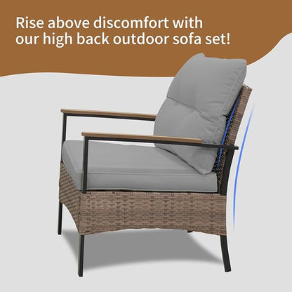 COOS BAY Sunset Haven Outdoor Patio Furniture Set, Outdoor Conversation Set, Rattan Wicker Sofa, Loveseat, 2 Patio Chairs and Coffee Table, Brown/Gray
