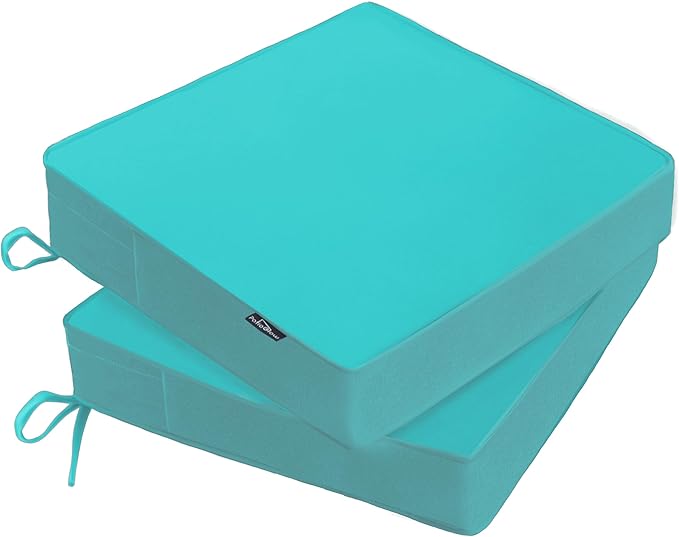 PatioGlow Outdoor Chair Cushions 22 x 22 x 3 Inch, Waterproof & Fade Resistant Patio Seat Cushion for Furniture with Handle and Ties, Thick Seating Pads for Outside Sofa Couch Set of 2, Teal