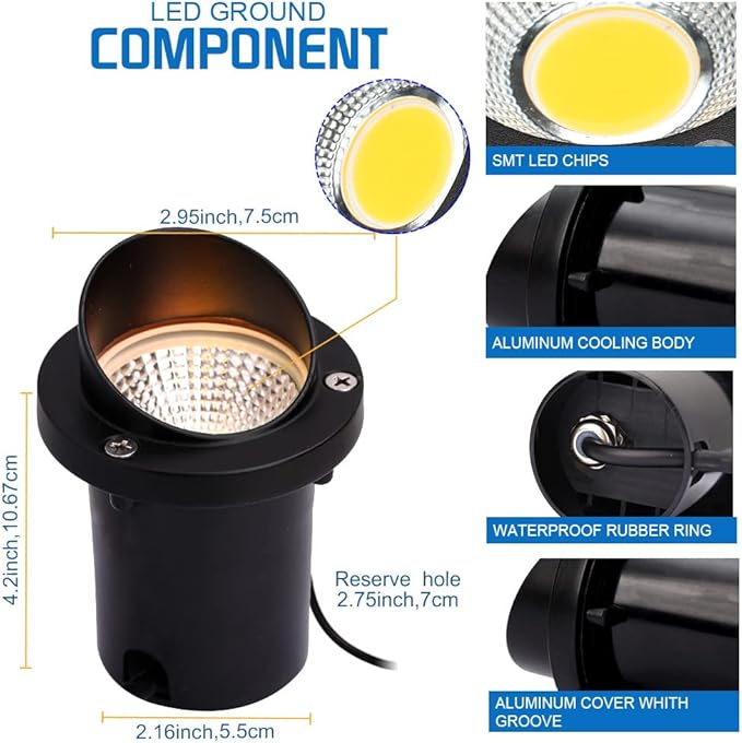 LED Low Voltage Landscape Light,12-24V AC/DC Shielded In-Ground Light IP67 Waterproof 3000K Paver Well for Pathway (10 Pack)