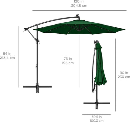 Best Choice Products 10ft Solar LED Offset Hanging Market Patio Umbrella for Backyard, Poolside, Lawn and Garden w/Easy Tilt Adjustment, Polyester Shade, 8 Ribs - Green