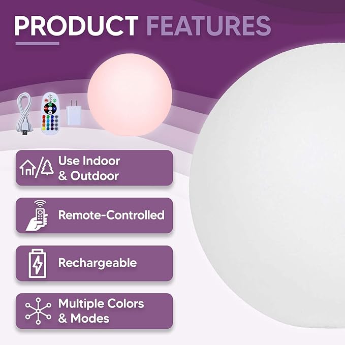 Efavormart 24” Cordless Floating Pool Lights with Remote, Garden Lights 16 RGB Colors with 4 Color Modes Light Up Ball for Swimming Pool, Back Yard, Fountain, Garden, Pathway, Lawn