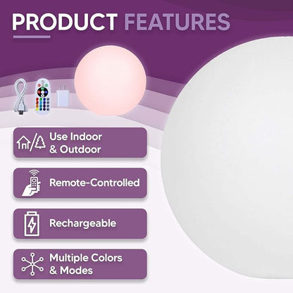 Efavormart 24” Cordless Floating Pool Lights with Remote, Garden Lights 16 RGB Colors with 4 Color Modes Light Up Ball for Swimming Pool, Back Yard, Fountain, Garden, Pathway, Lawn