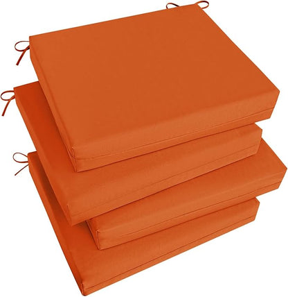Basic Beyond Outdoor Chair Cushions Set of 4, Square Corner Outdoor Cushions for Patio Furniture, Water Resistant Patio Chair Cushions with 2 Ties, 18.5x16x3, Orange