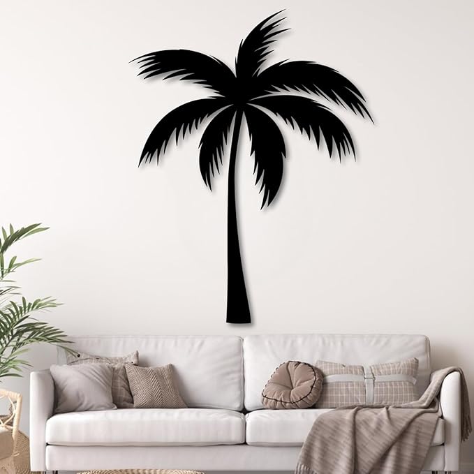 rumloch Metal Palm Tree Wall Decor,Large Tropical Palm Tree Metal Wall Art for Living Room,Outdoor Wall Decorations for House (Black,24"×19")